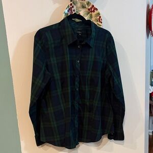 Ladies TALBOTS black watch plaid blouse